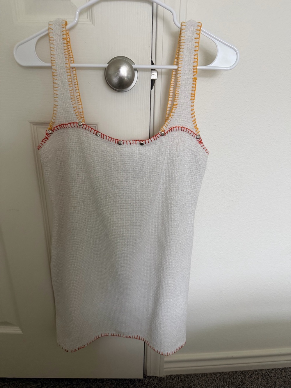 H&M White Knit Tank with Yellow and Red Trim